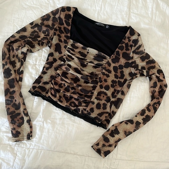 Nasty Gal 🐆 Sheer Long Sleeve Leopard cult top ⚡️ - Picture 1 of 7